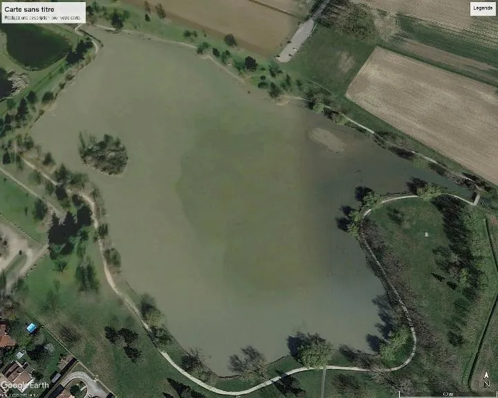 Le lac en 2020, en eau, de couleur verte.
